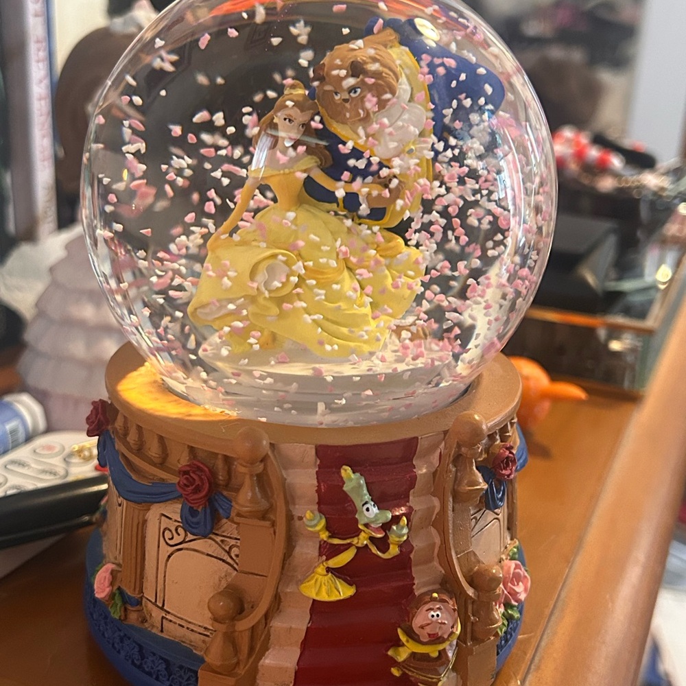 Disney Beauty and the Beast Musical Snow Globe with Yellow and Blue